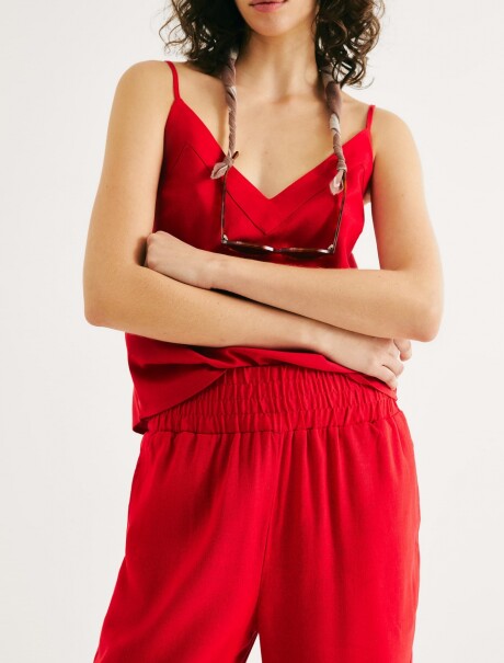 PANTALÓN DE LINO HOLGADO DE TALLE ALTO ROJO