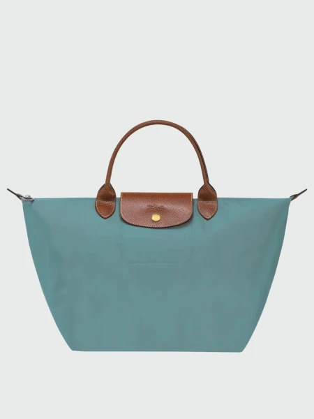 Longchamp -Cartera Longchamp plegable de nylon con cierre y asa corta, Le pliage M Eucalyptus