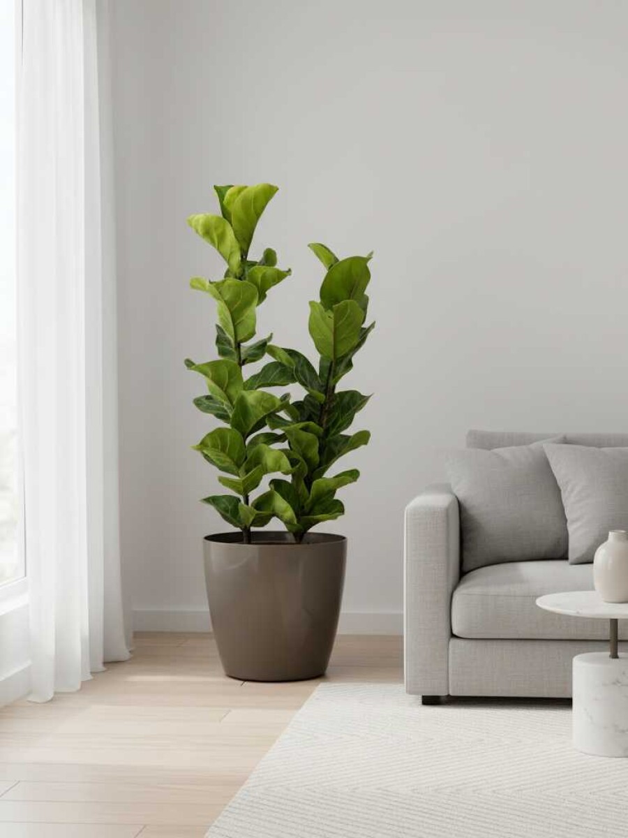 FICUS LYRATA 2 RAMAS CON PORTAMACETA PLASTICO TAUPE BRILLO