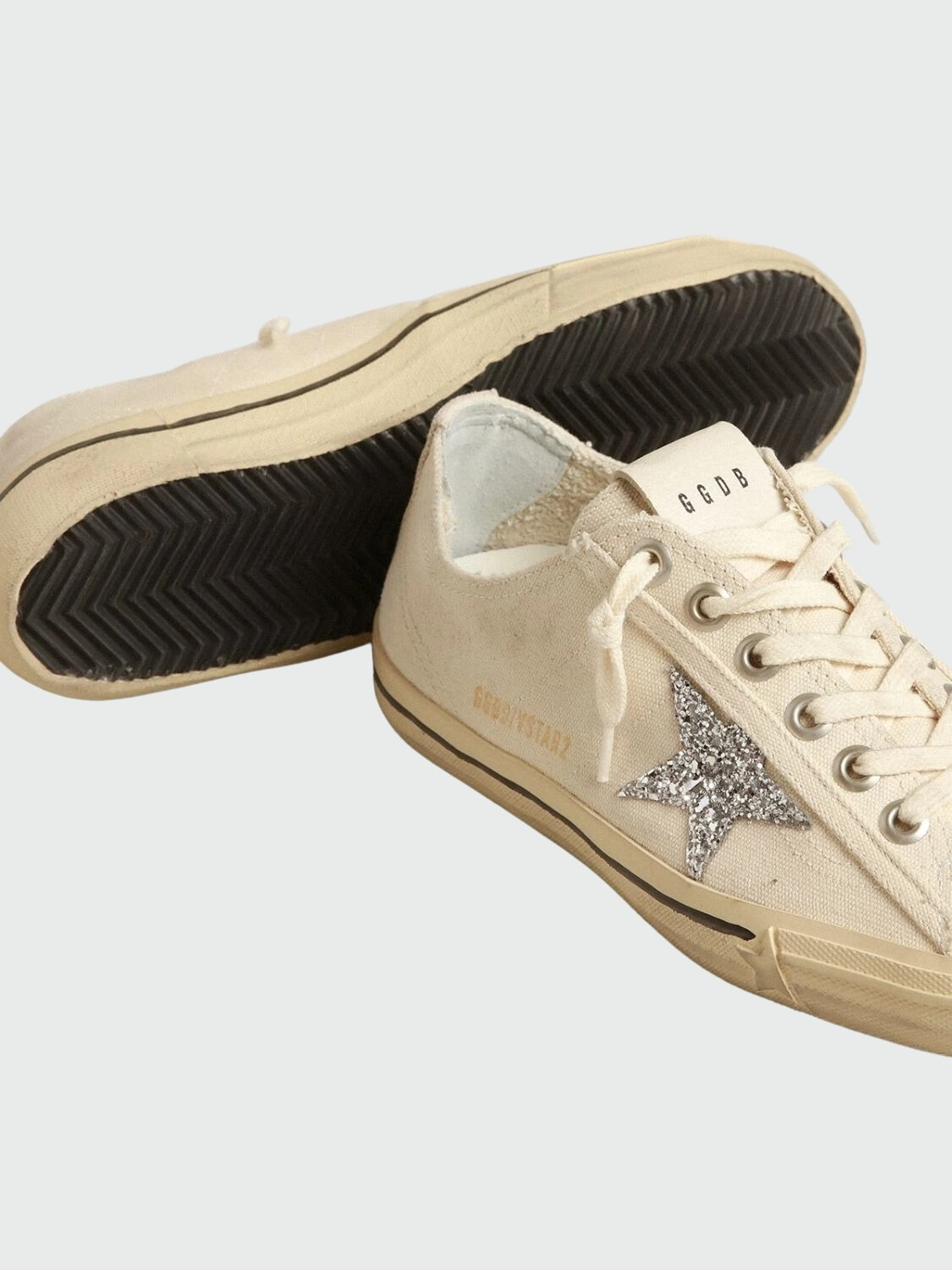 Golden Goose-Championes de cuero acordonados, V- Star Blanco