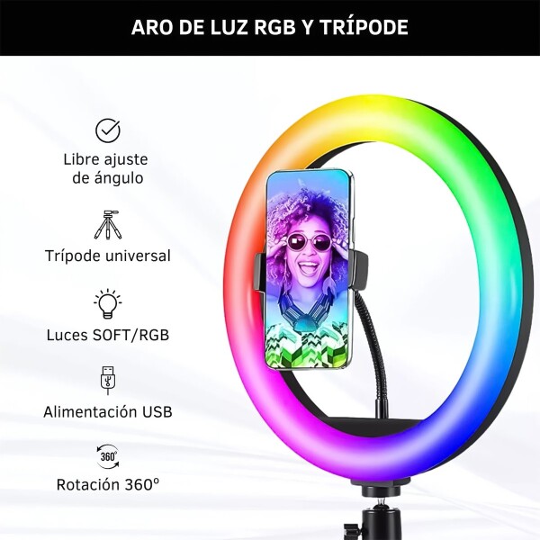 Tripode + Anillo Aro Luz Led Colores Rgb 26cm 3 Niveles Tripode + Anillo Aro Luz Led Colores Rgb 26cm 3 Niveles