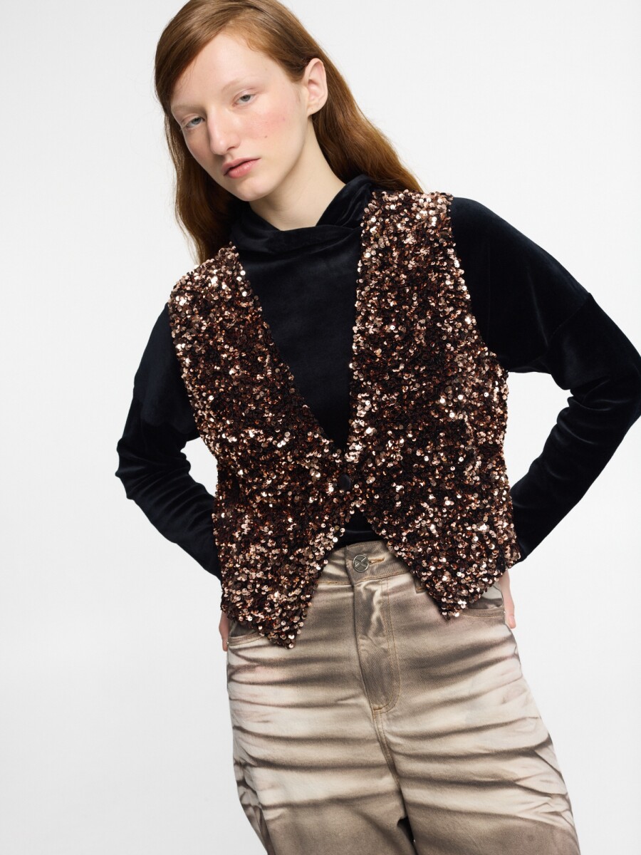 VEST DE LENTEJUELAS CON BOTON 