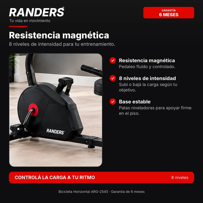Bicicleta Horizontal Randers ARG-2545 con Respaldo y Pulso Bicicleta Horizontal Randers ARG-2545 con Respaldo y Pulso
