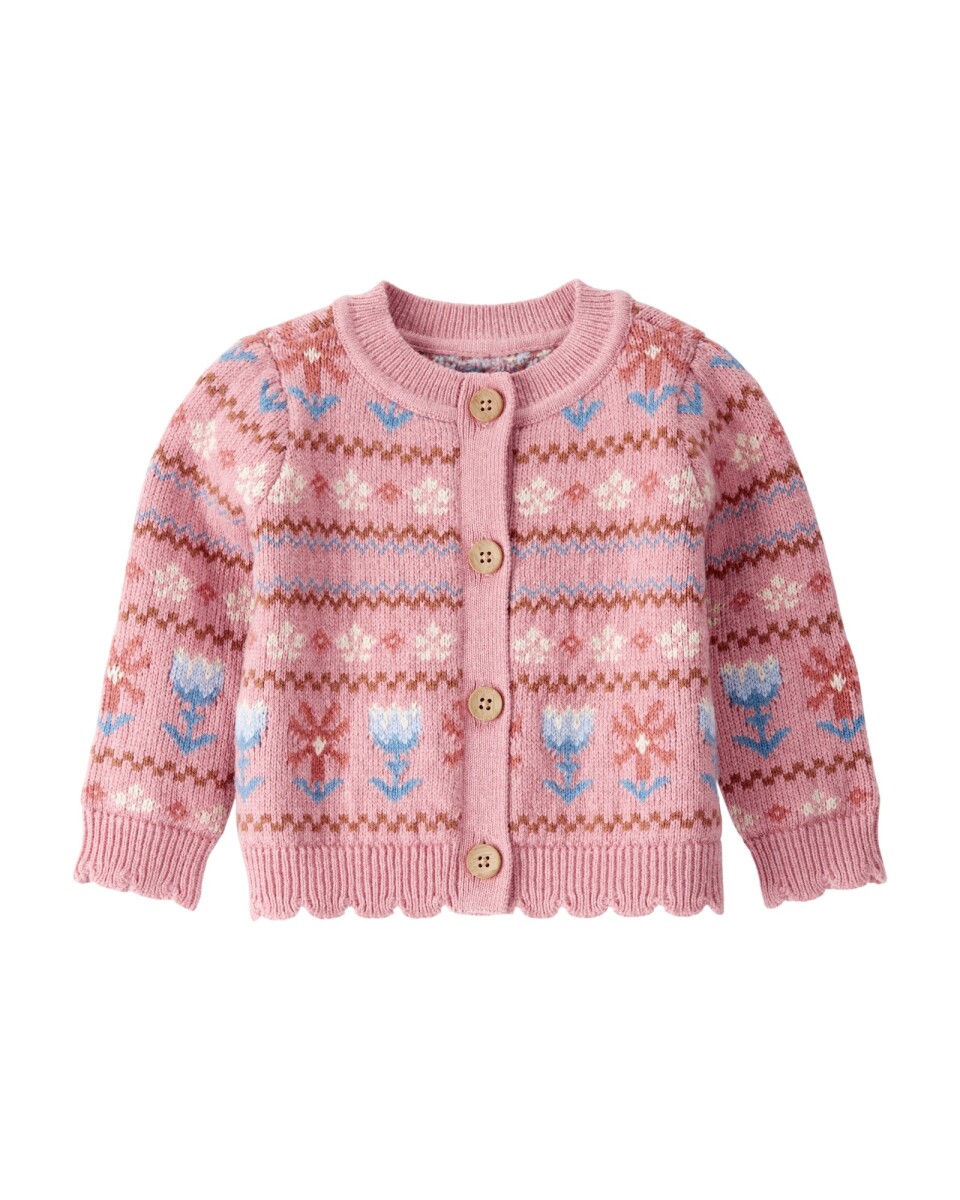 Saco de punto, rosado, diseño fair isle 