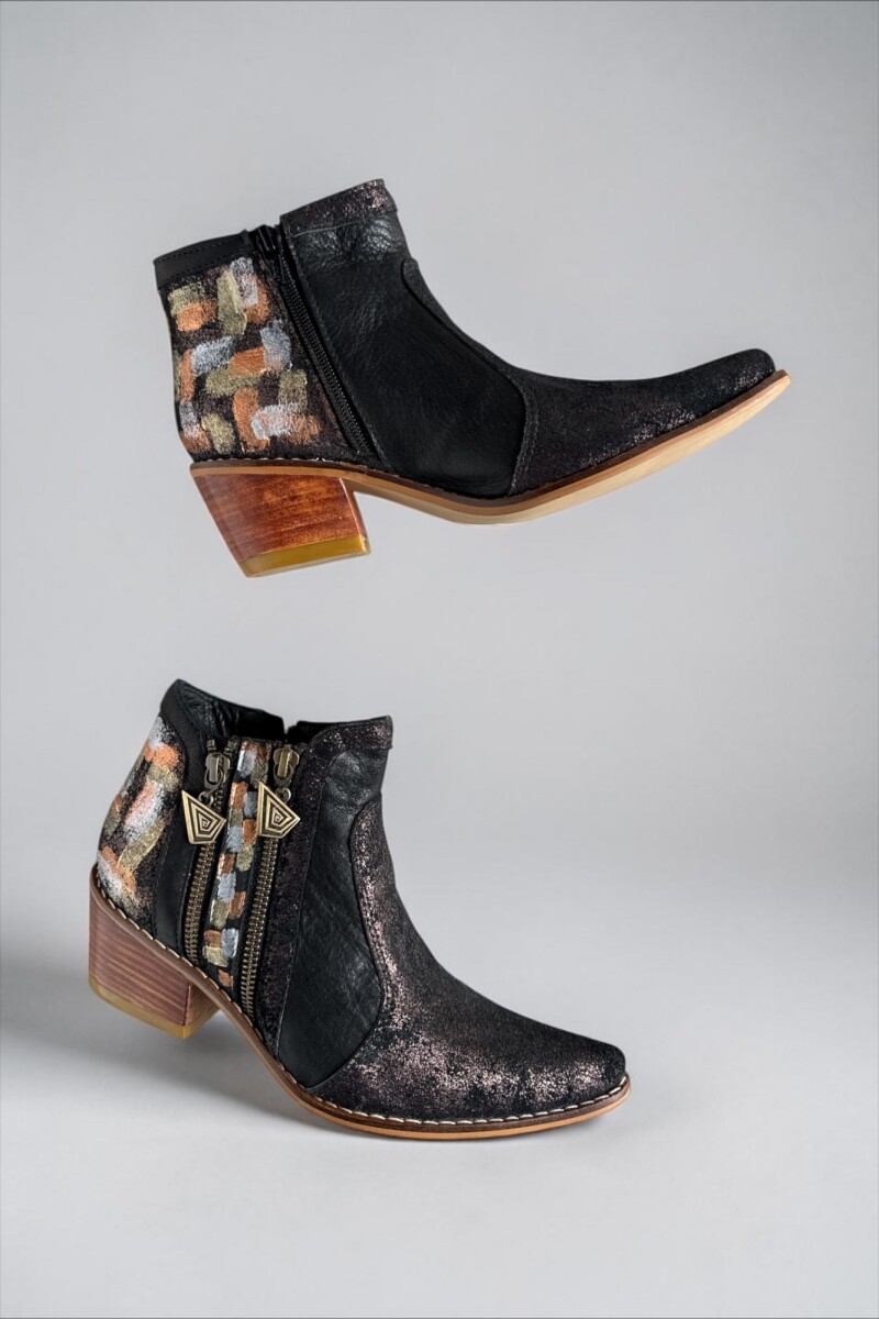 Bota Eva Negro Jaspeado Con Arte Pintado A Mano 