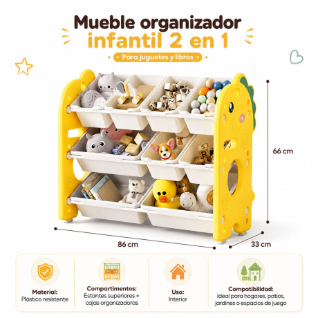 Organizador Infantil Multifuncional Juguetes Libros 9 Cajas Blanco/amarillo