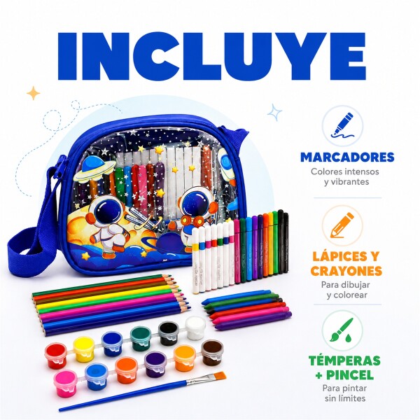 Set de Arte Infantil con Bolso 57 Piezas para Pintar y Dibujar Azul