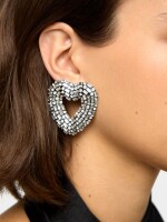 Pendientes Maxi De Corazones Con Cristales plateado