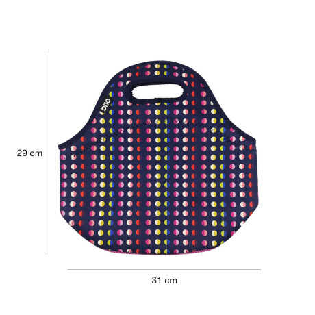 Lunchera de Neopreno Brio Bolso Térmico Bebida Comida c/ Asa Azul Lunares Multicolores