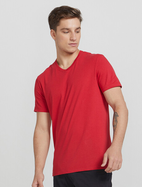 CAMISETA BÁSICA MANGA CORTA CUELLO EN V ROJO