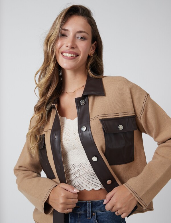 Chaqueta Combinada Eco Cuero TOSTADO