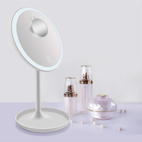 Espejo circular con luz led y accesorio con aumento x10 Blanco