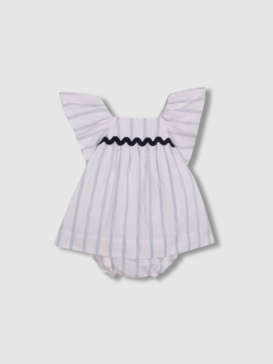 Vestido De Rayas Con Detalle De Ondas Blanco