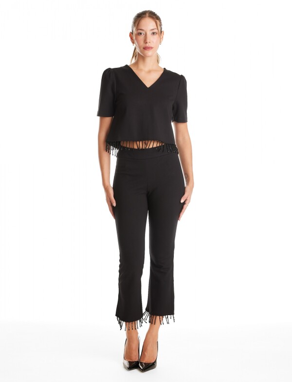 Blusa Flecos De Cuentas NEGRO