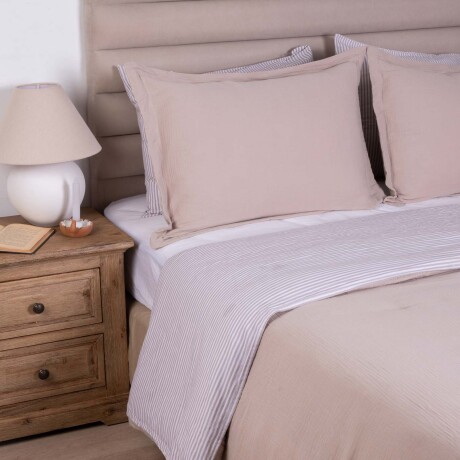 SET DE ACOLCHADO 1 PLAZA ALGODON-Y-POLIESTER NATURAL-BEIGE COTTON GAUZE ARENA