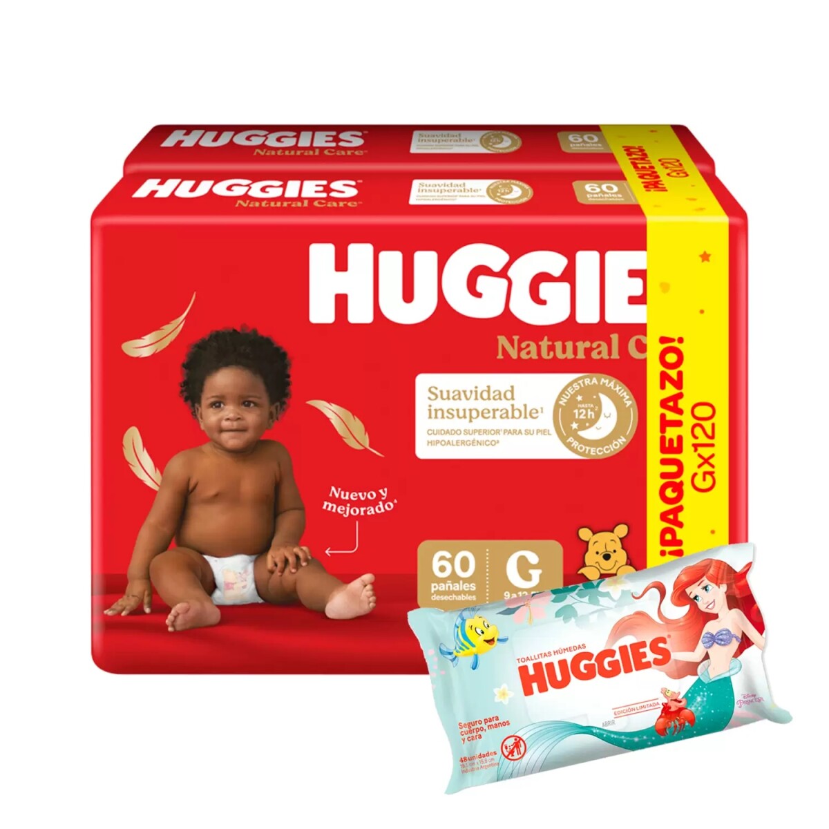 Pack Huggies Pañales Supreme G 60 Unidades + Toallitas Húmedas 48 Unidades 