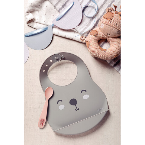 Kit infantil babero + cuchara rosada "LE PETIT" TR5186