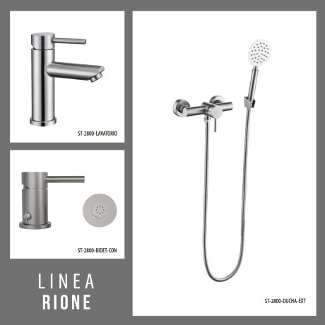 JUEGO DE GRIFERIA LAVATORIO BAJO DUCHA EXTERIOR Y BIDET SERIE RIONE 000