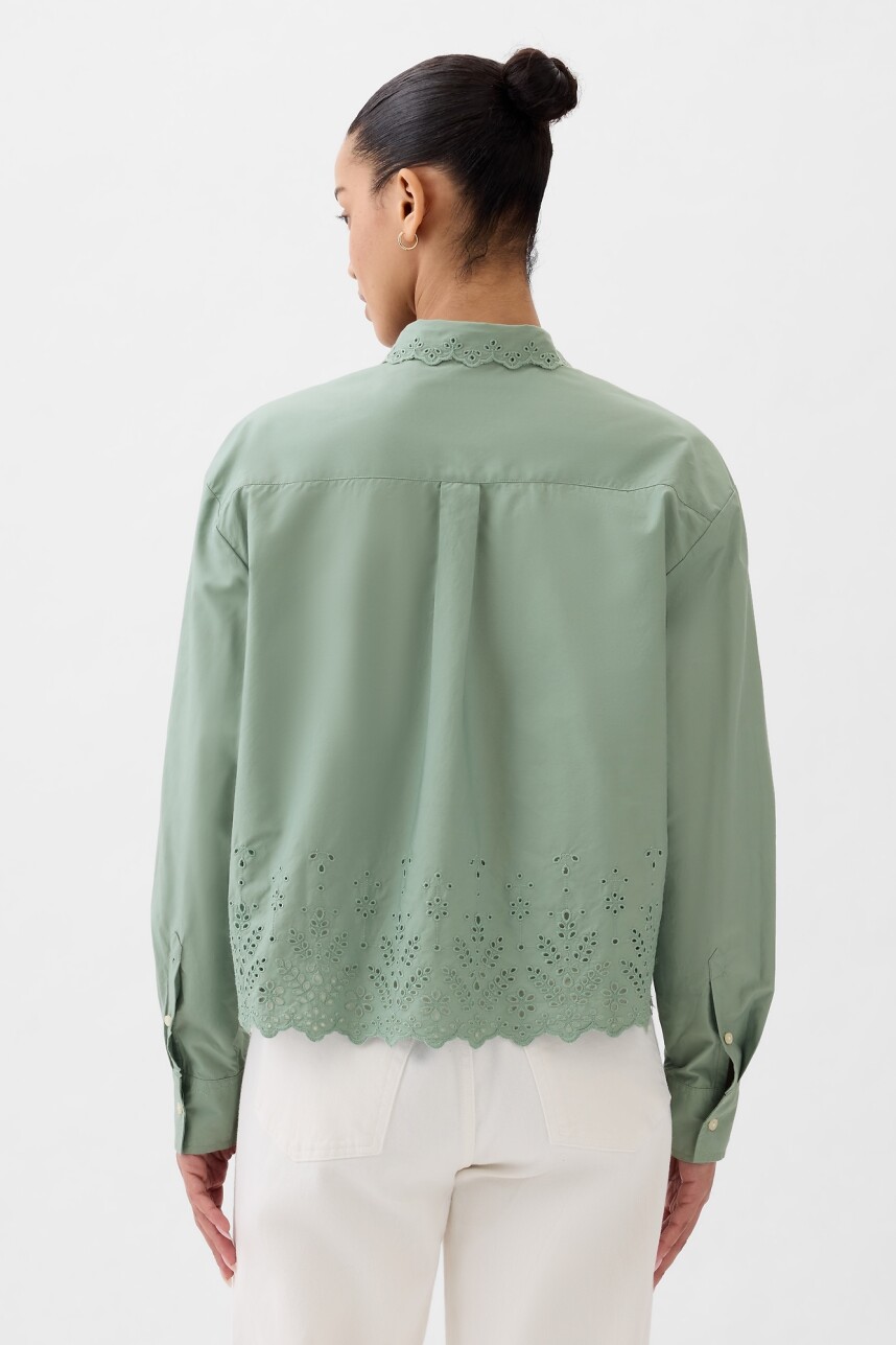 Camisa Corta Con Broderie Mujer Sage