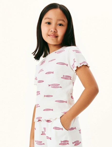 BLUSA MANGA CORTA INFANTIL CON ESTAMPADO BEIGE
