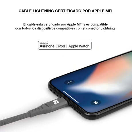 Cable p/Iphone Datos y Carga Rápida 2Mt Promate NerveLink-i2 Gris