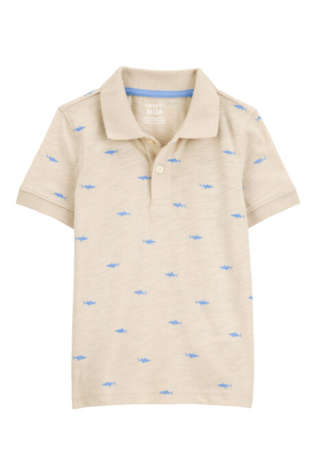 Remera polo de algodón, manga corta, diseño tiburones Sin color