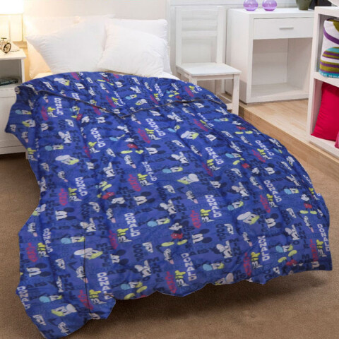 Acolchado Reversible 1 Plaza 100% Microfibra - Mickey Minnie Mickey y Sus Amigos Azul