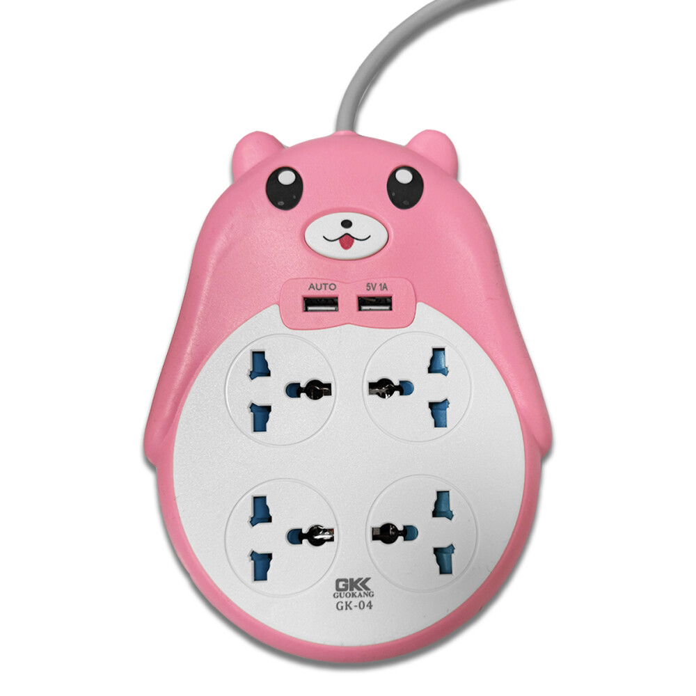 Alargue Con Diseño De Osito y 2 Puerto USB Rosa
