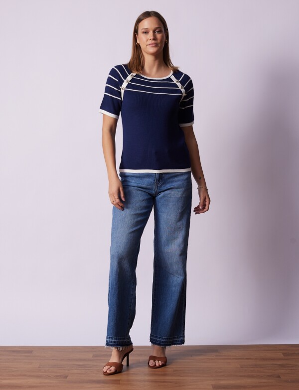 Buzo Botones AZUL/BLANCO