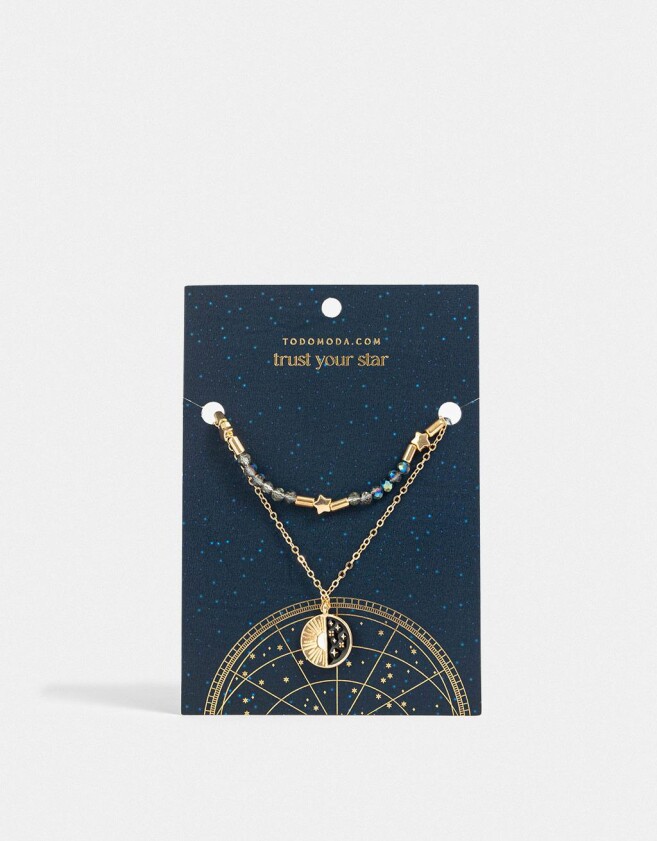 Collares Cortos Capsula Especial Collar Con Dije Medio Sol Media Luna Estrellas "trust Your Star" - Dorado