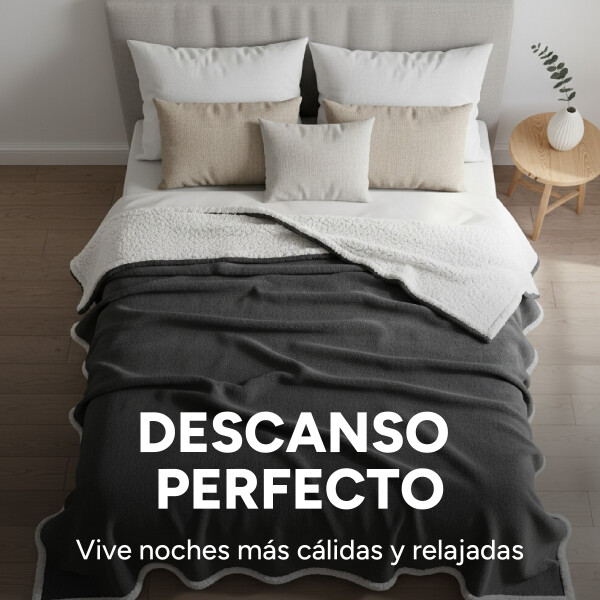 Frazada Manta Polar Con Corderito Acolchado 2 Plazas 230x200 Color Variante Gris