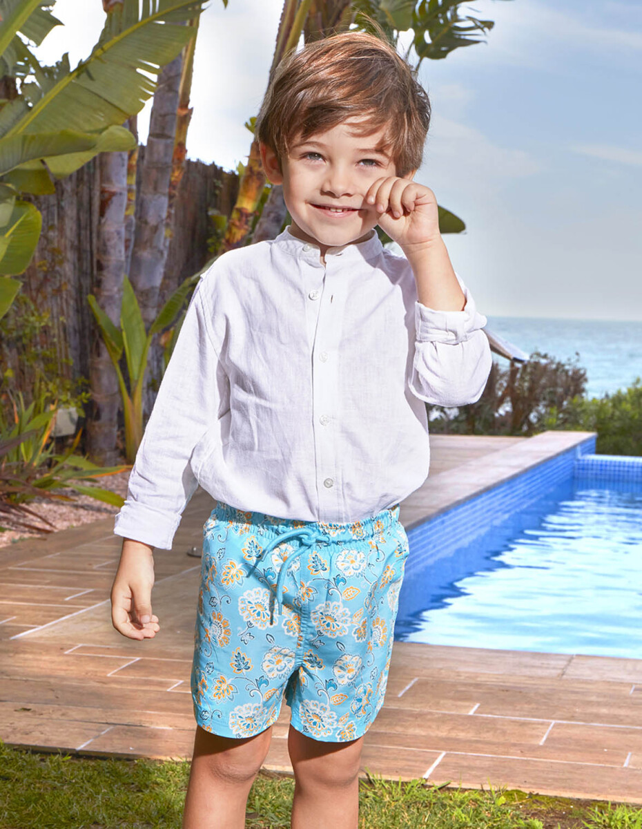 Bañador Estampado Flores - Azul Claro 
