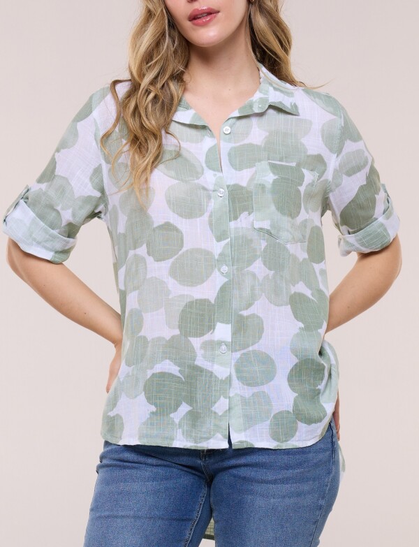 Camisa Estampada Y Ruedo Asimetrico VERDE/MULTI