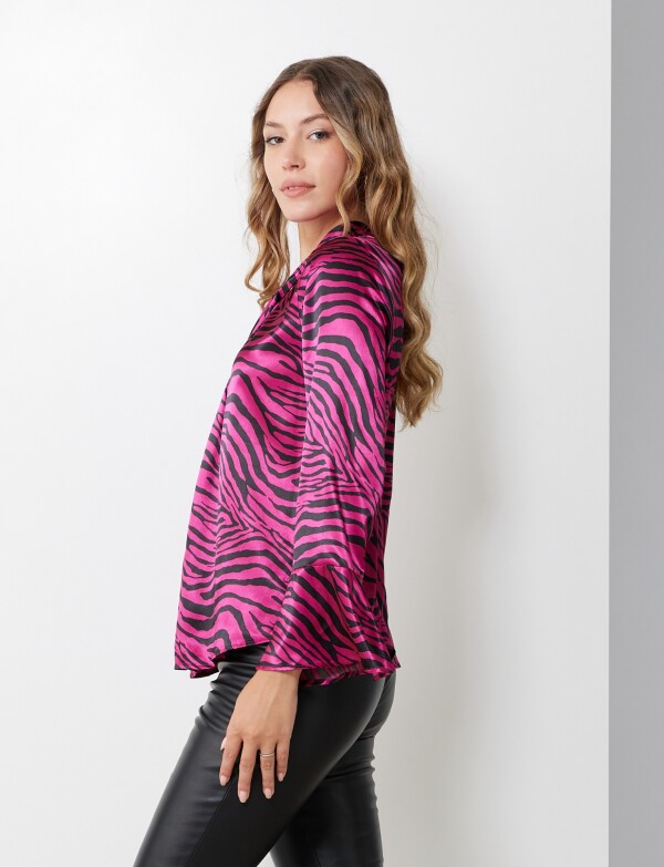 Blusa Saten Printed NEGRO/FUCSIA