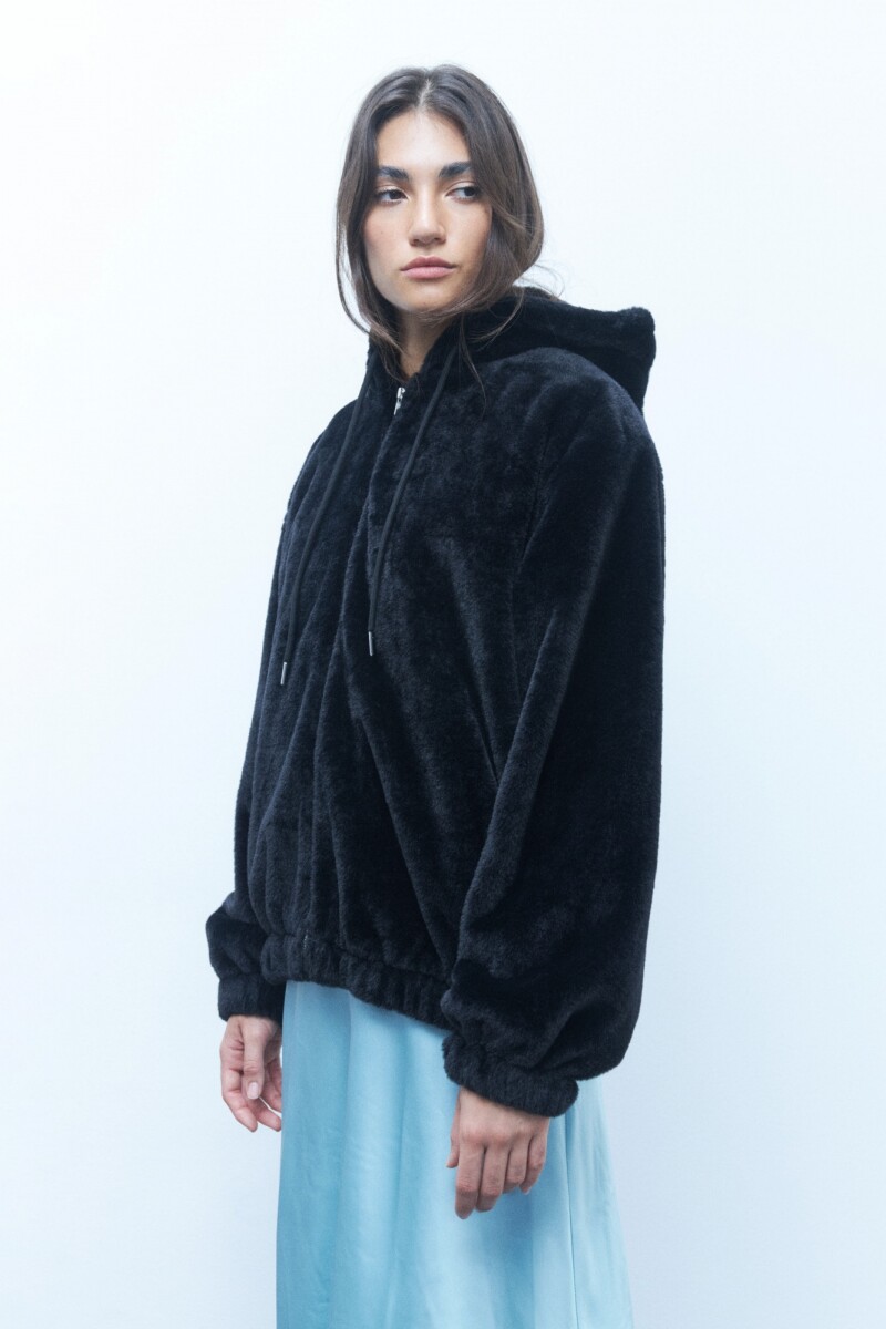 Chaqueta capucha teddy negro