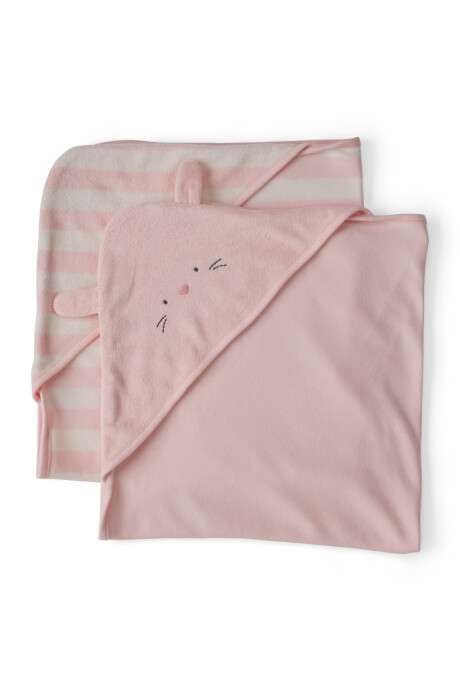 Pack dos toallas de algodón terry, con capucha, rosadas, diseño conejita Sin color