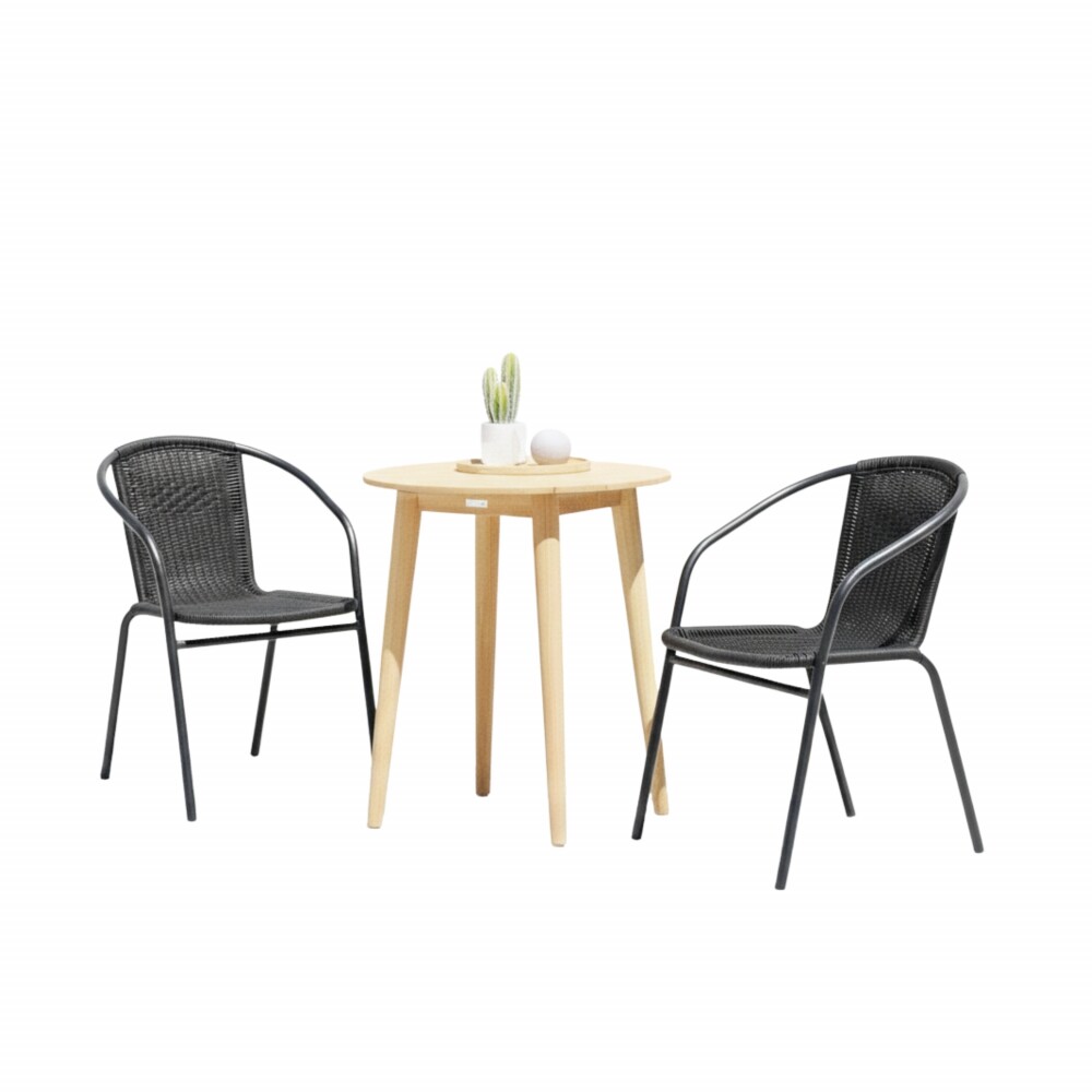Sillas Símil Rattan con Mesa de Eucaliptus - Nassau Negro