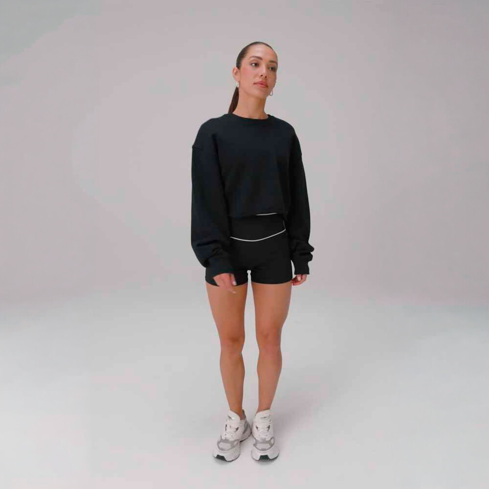 Polera Heavy Terry Cropped Pullover Mujer Black