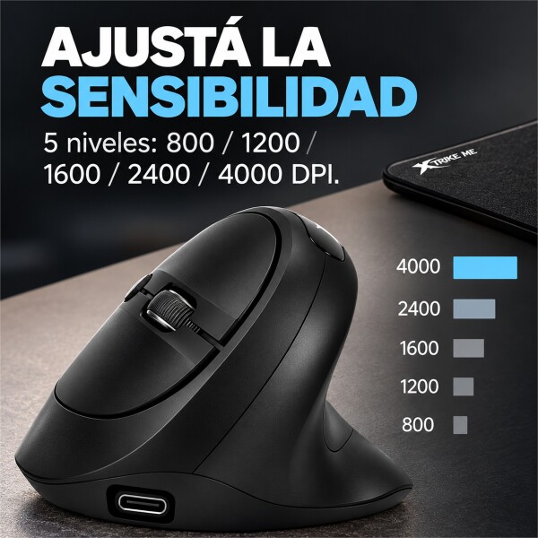 Mouse Vertical Inalámbrico Xtrike Me GW-301 4000 DPI Negro 1