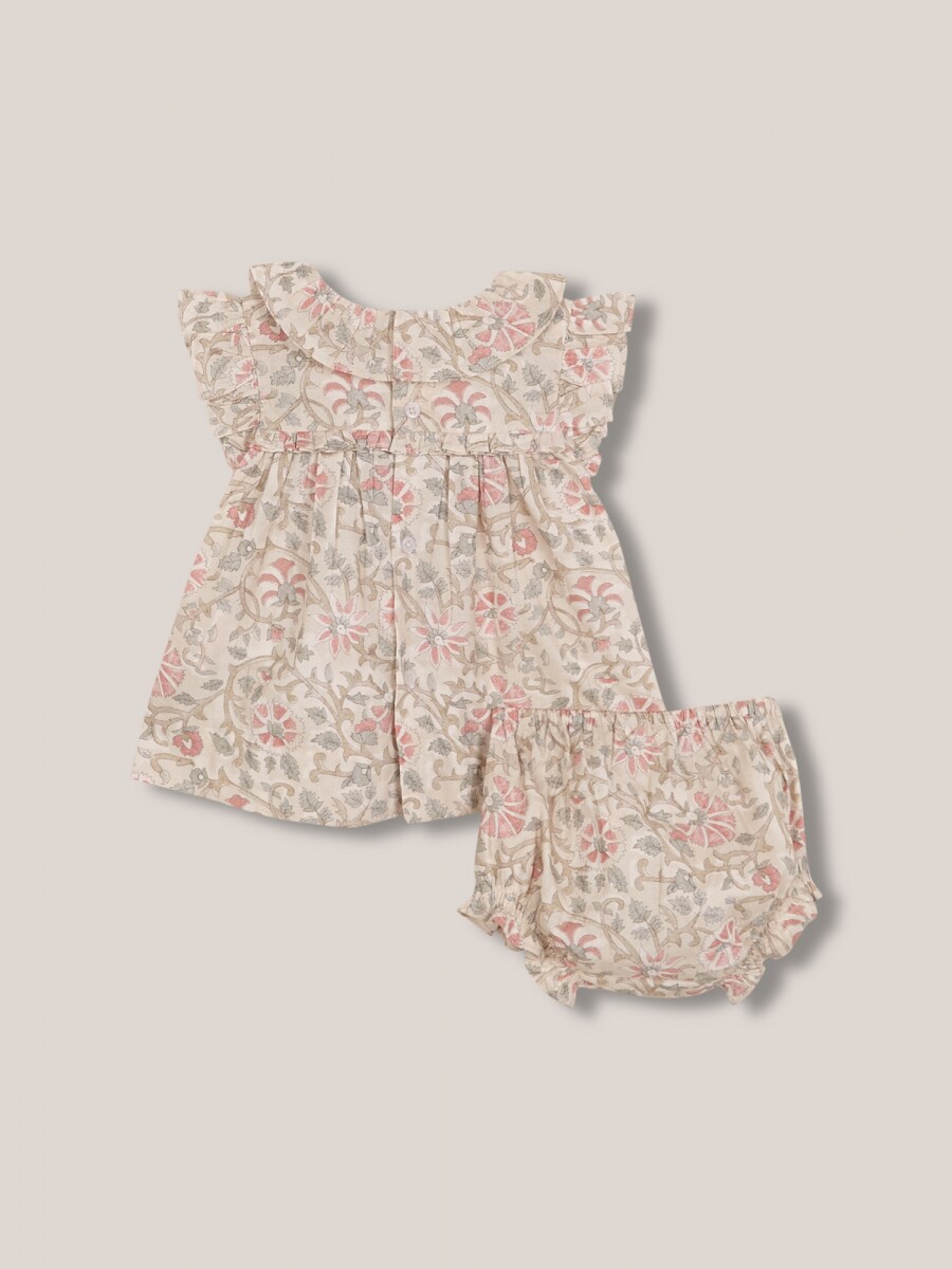 Vestido Corto Estampado Con Cubrepañal A Juego Piedra