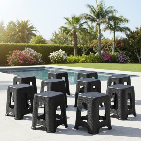 Set x10 Banquetas simil ratán NEGRO