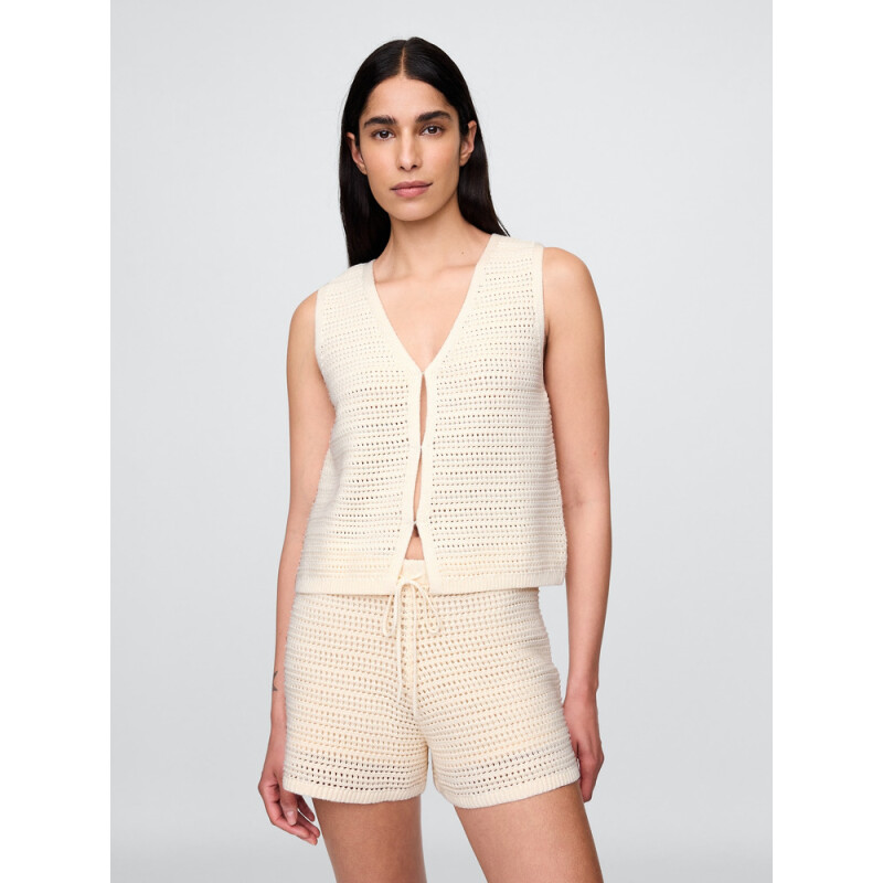 COTTON CROCHET HOOK VEST IVORY FROST