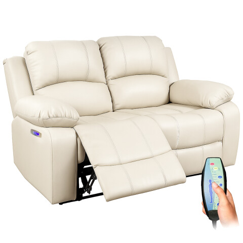 Sofá Sillón 2 Cuerpos Reclinable Masajeador Electrico Living Color Variante Crema