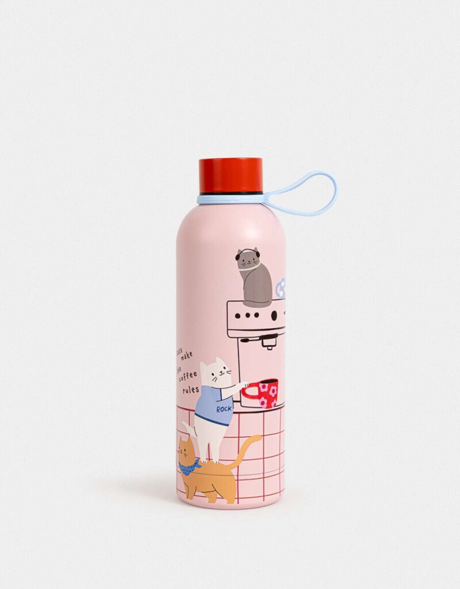 Botella De Acero De 500ml Con Strap De Silicona - Rosa Claro 