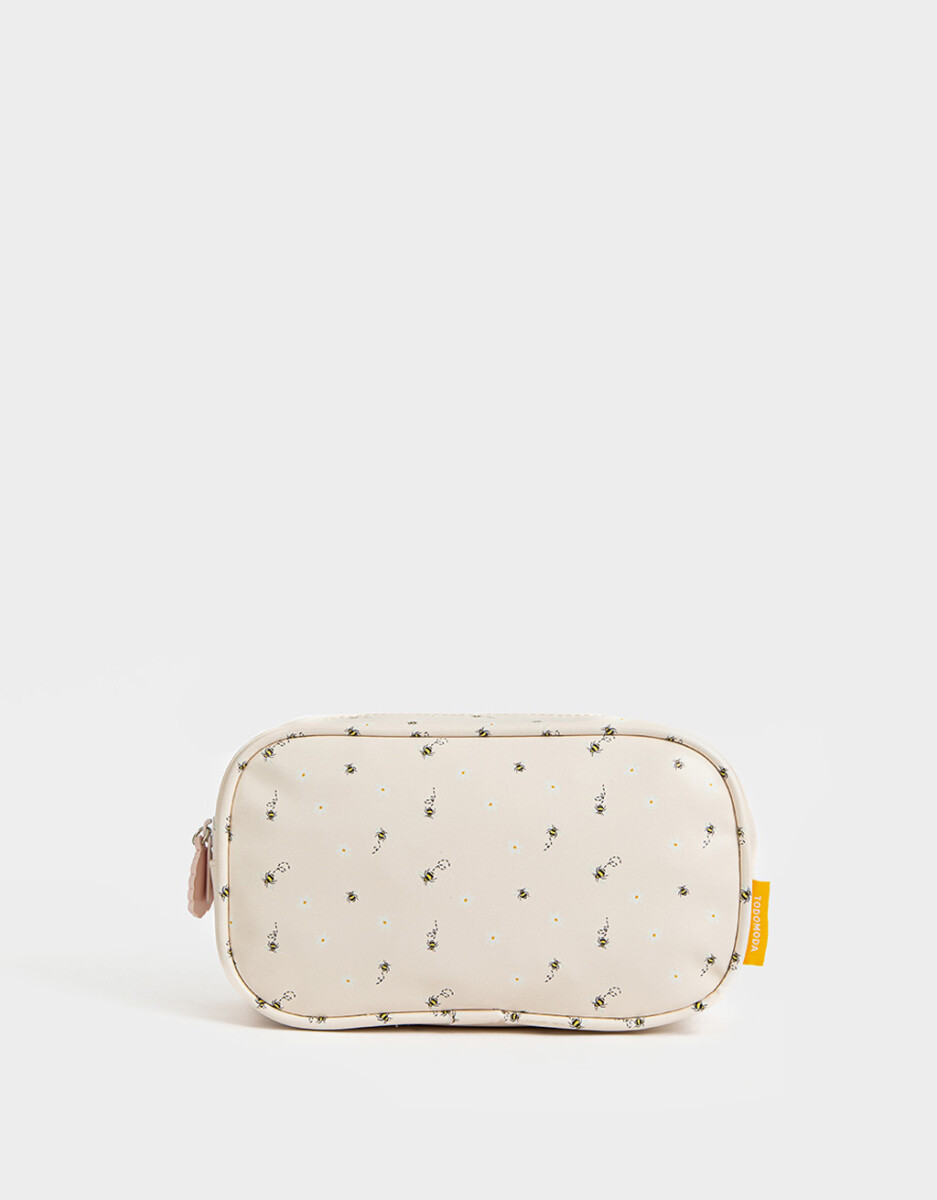 Cartuchera De Pu Estampada Y Bordada Con Bolsillo 