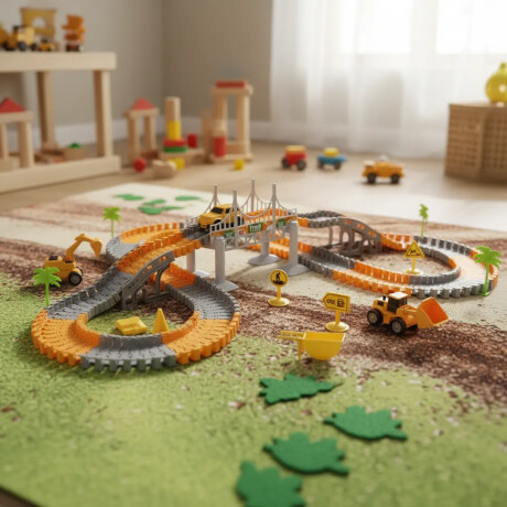 Pista Carreras Flexible Ciudad en Construcción Camiones 190P Naranja