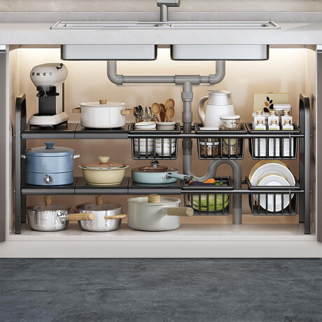 Organizador Extensible Multifunción 2 Niveles 53-83x49x25cm Negro