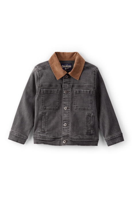 Campera jean negra con cuello de pana Sin color