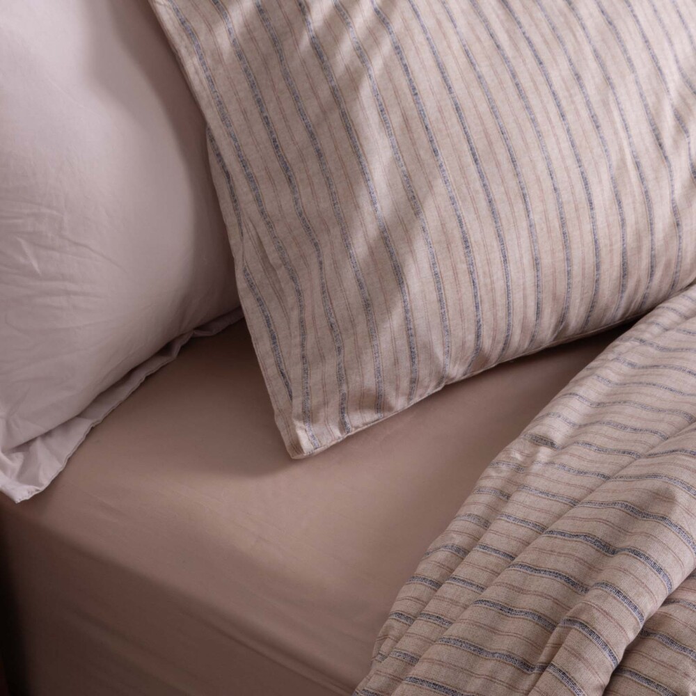 JUEGO SÁBANAS QUEEN ALGODON-Y-POLIESTER NATURAL-BEIGE STRIPE BEIGE