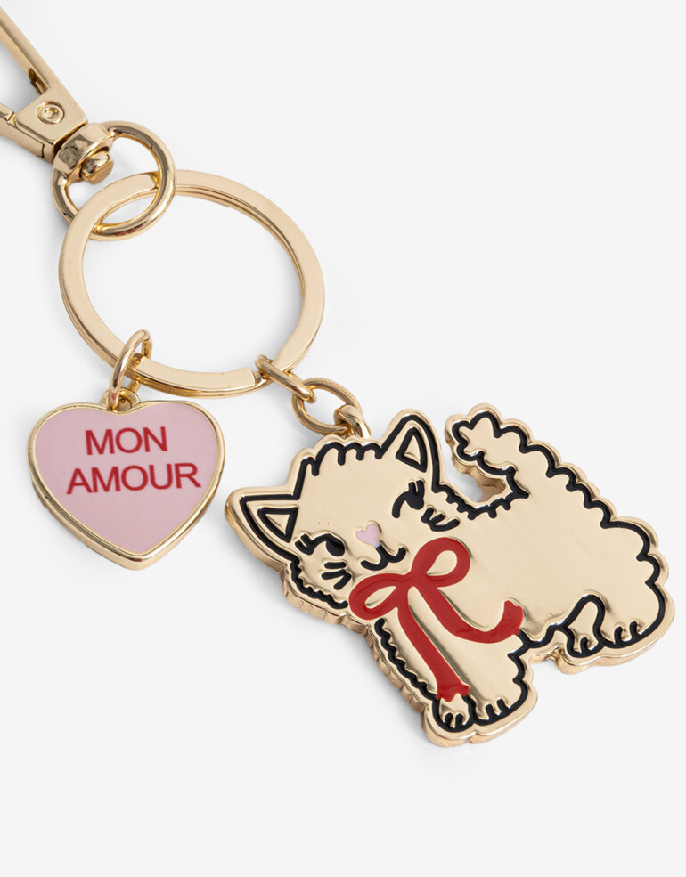 Llavero Metal Llavero Y Bag Charm Gato Mon Amour - Combinacion Multicolor